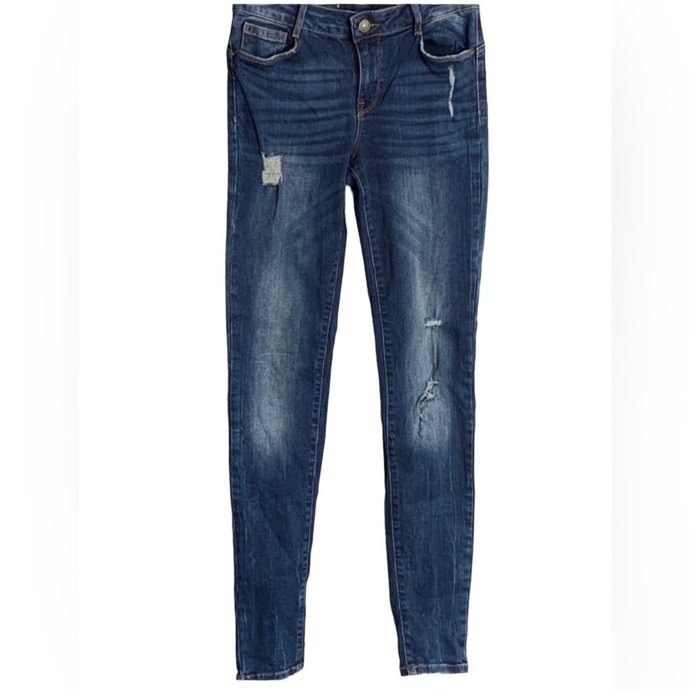 Zara Skinny Distressed Jeans Blue Denim Size 27 Classic
